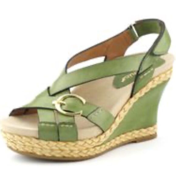 Earthies Sardinia Green Leather Strappy  Wedge Sandals Sz 9 - Picture 8 of 8
